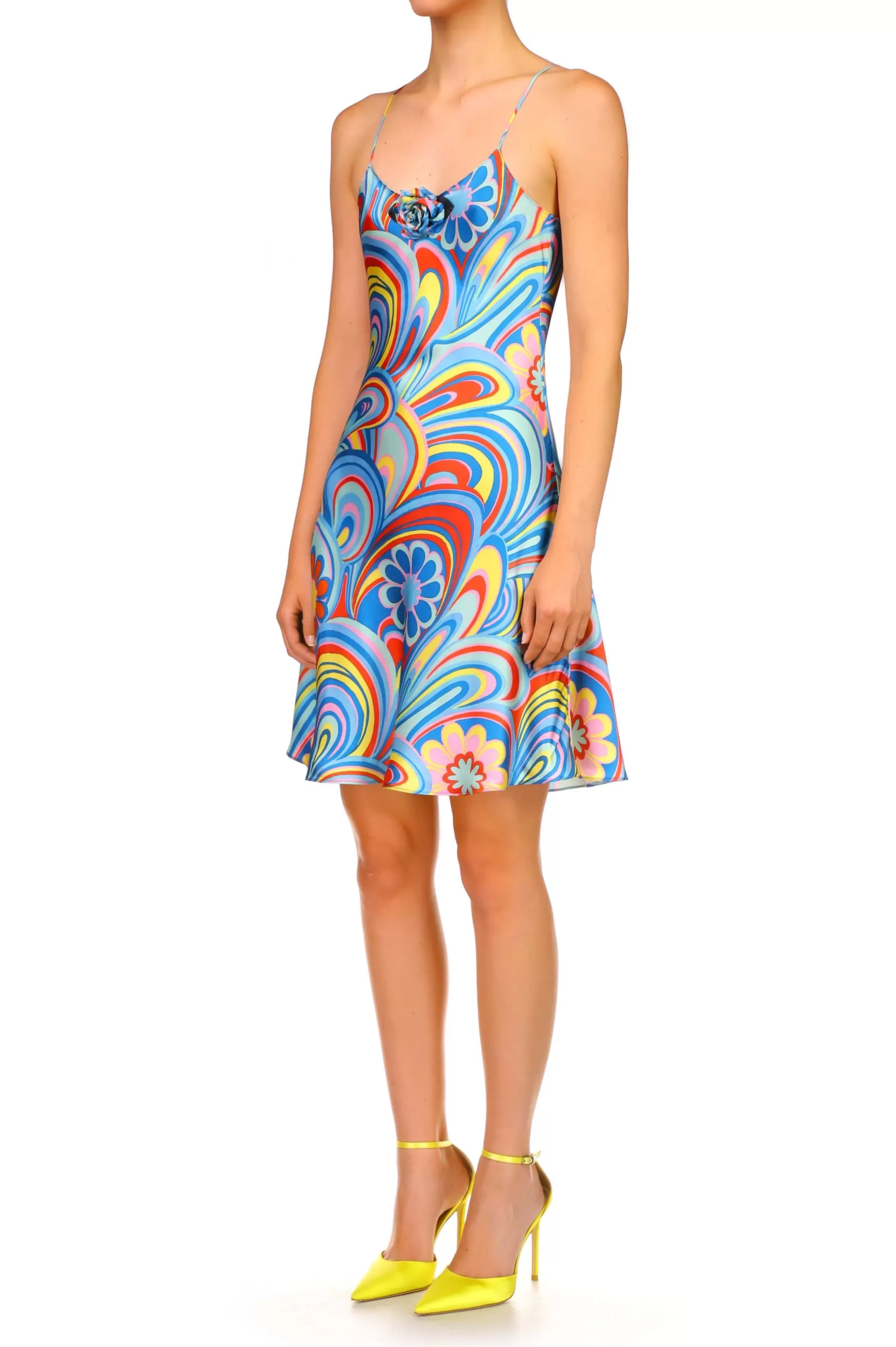 Dresses*Rodarte Aqua Multicolor Printed Bias Mini Slip Dress