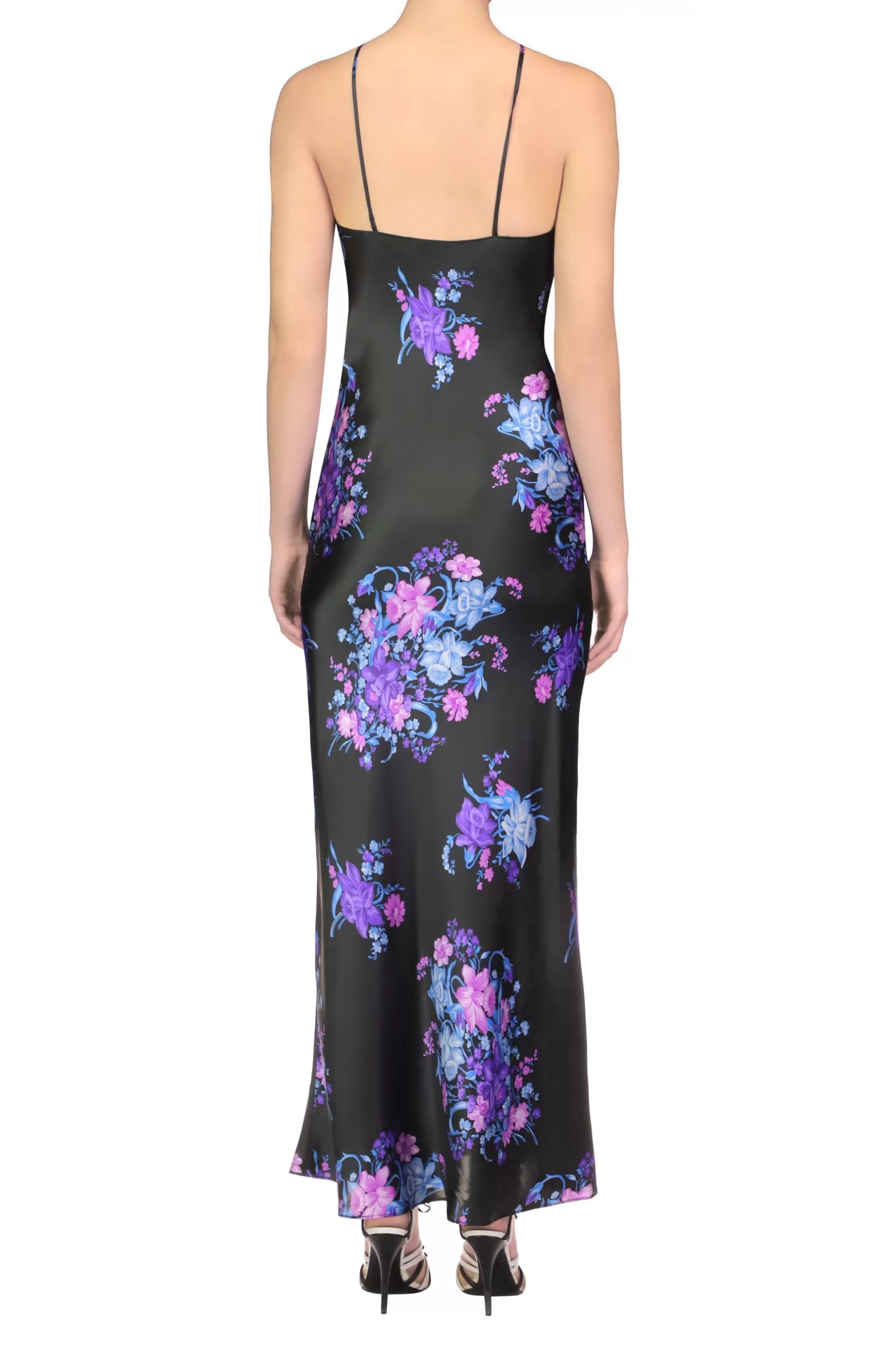 Dresses*Rodarte Floral Printed Silk Satin Bias Halter Dress With Ruched Bust And Silk Flower Detail