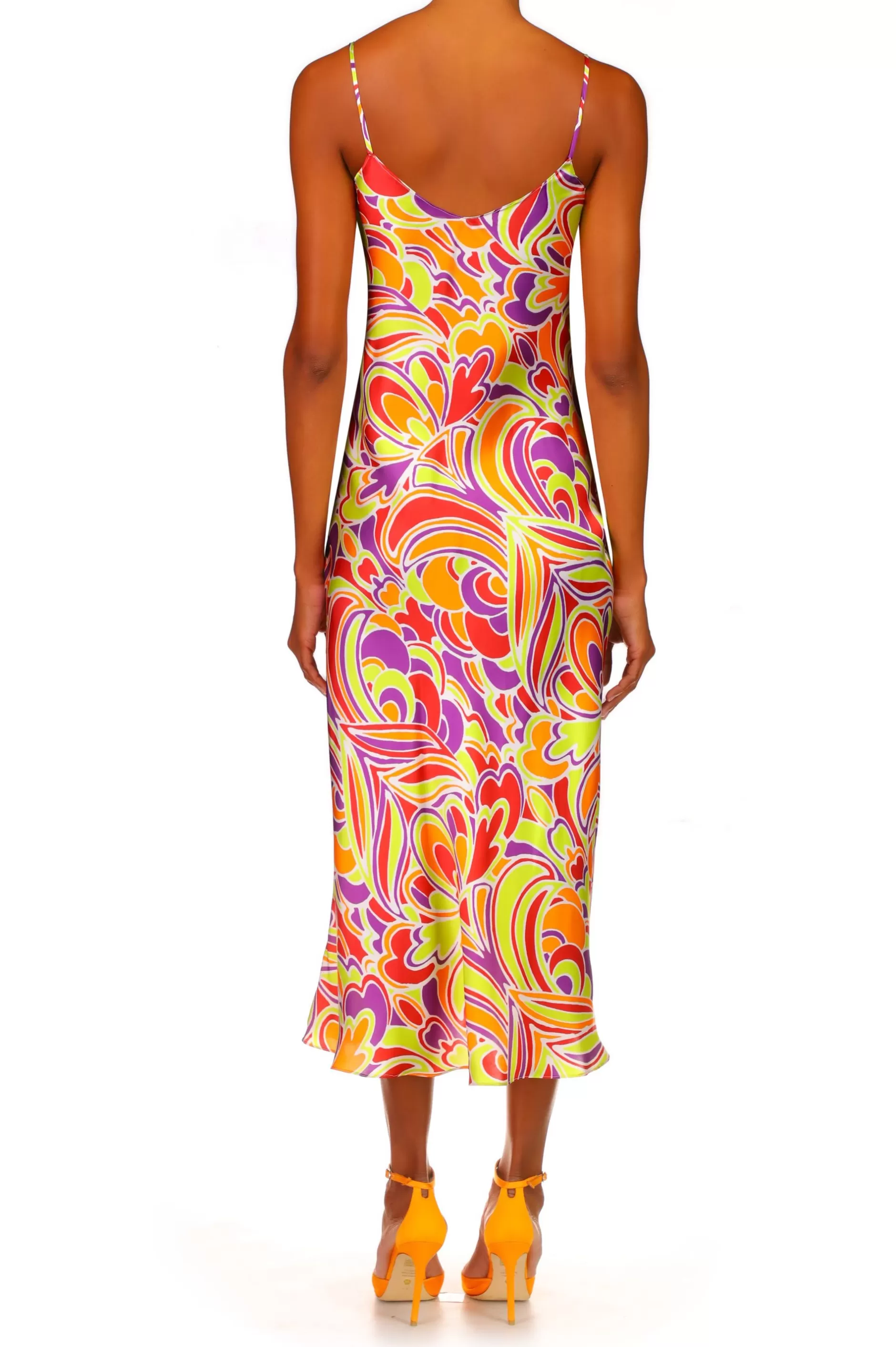 Dresses*Rodarte Red And Orange Multicolor Printed Midi Length Slip Dress