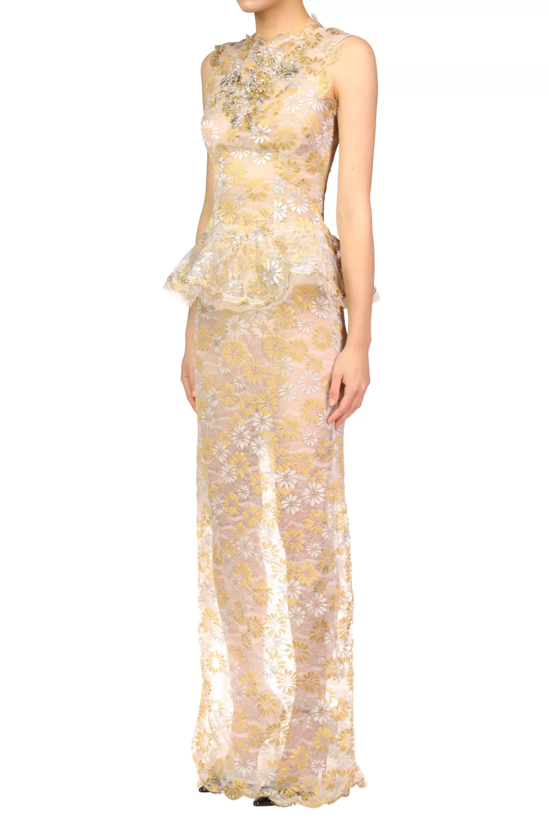 Dresses*Rodarte Silver And Gold Daisy Lace Gown With Hand Beaded Details